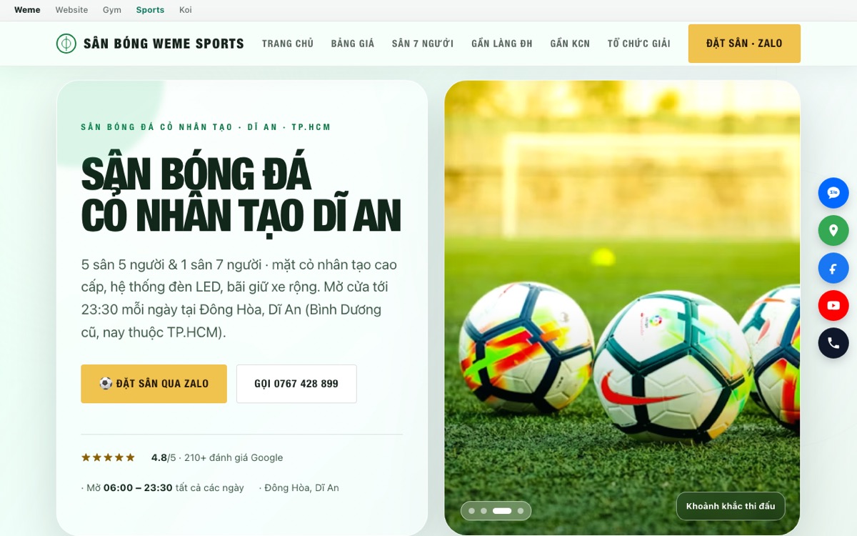 WemeSports – Dịch vụ địa phương · đặt sân